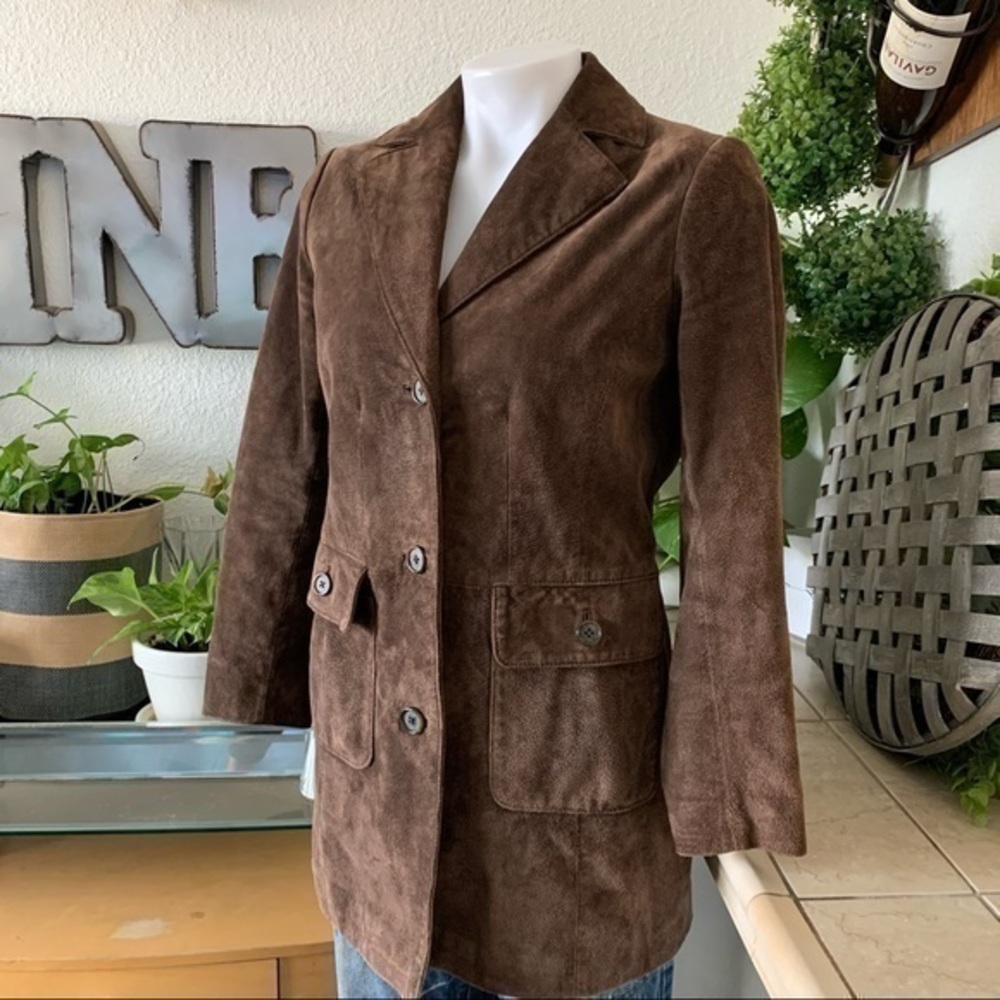 Style &Co brown suede leather long jacket
